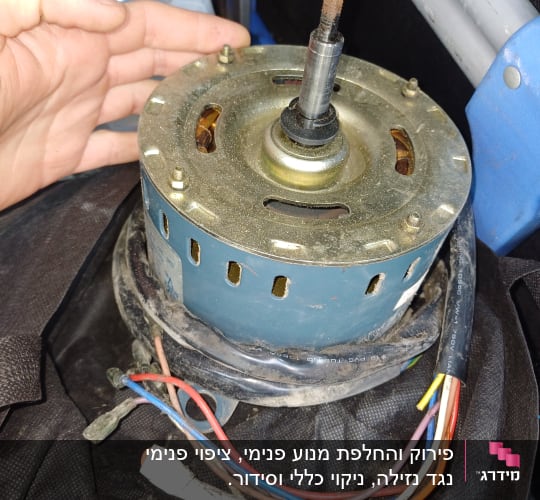 מנוע חשמלי עם חוטים צבעוניים ומסגרת מתכת